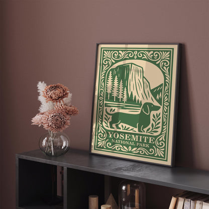 Yosemite National Park Poster - Green Dachshund Travel Art
