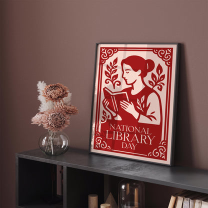 National Library Day Poster - Reading Woman Wall Art