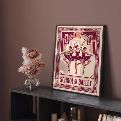 Retro Pink Ballet School Art Deco Poster