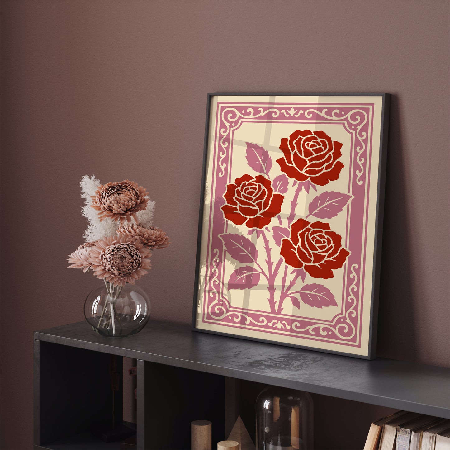 Red Roses Rococo Art Print