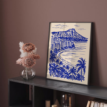 Honolulu Hawaii Blue Landscape Travel Poster