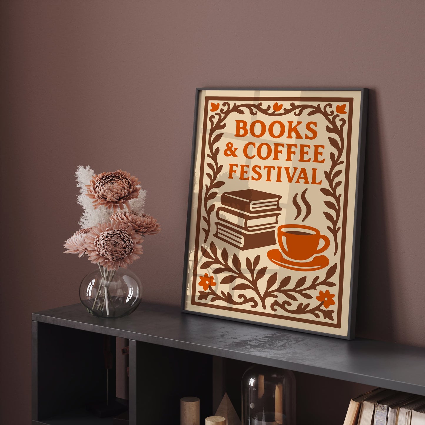 Books & Coffee Festival Poster - Elegant Wall Art for Kitchen