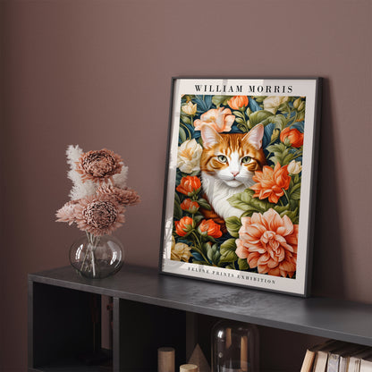 William Morris Feline Cat in Flowers Wall Art