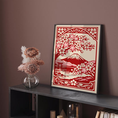 Mount Fuji Japan Red Travel Poster