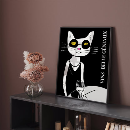 Vintage Wine Poster - Retro Cat Artwork