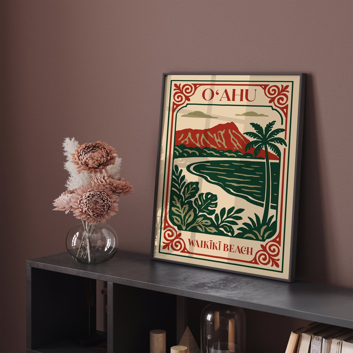 Oahu Waikiki Beach Travel Poster