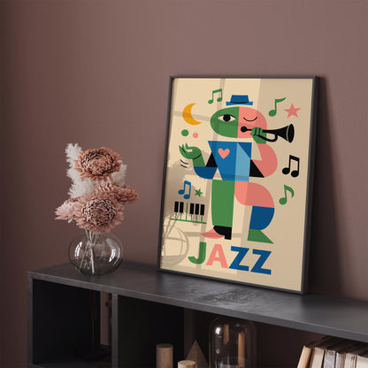 Jazz Music Poster - Abstract Musician in Paul Klee Style