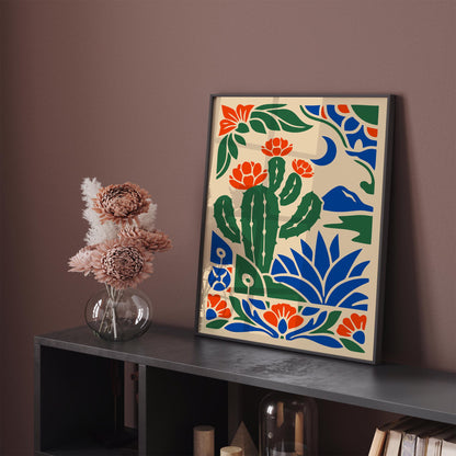 Cactus & Moon Landscape Poster  – Bold Nature Wall Art Print