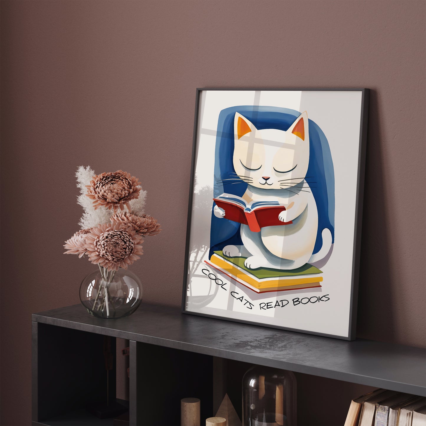 Coll Cats Read Books Literary Wall Art Print