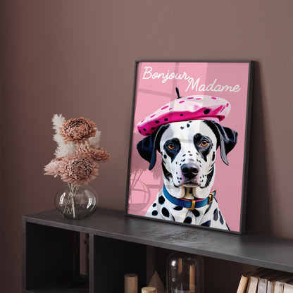 Bonjour Madame - French Dalmatian Dog Pink Art Print