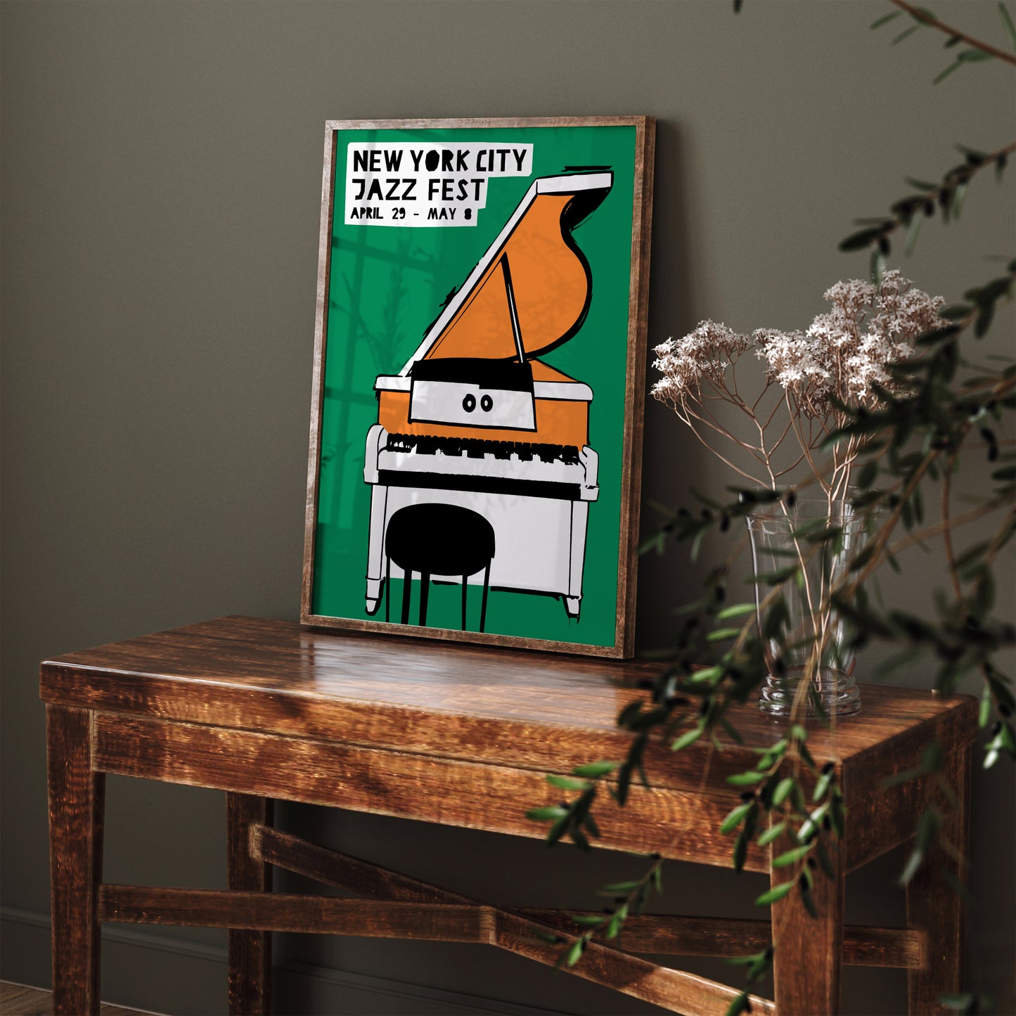 Piano Jazz Festival Green Retro Poster