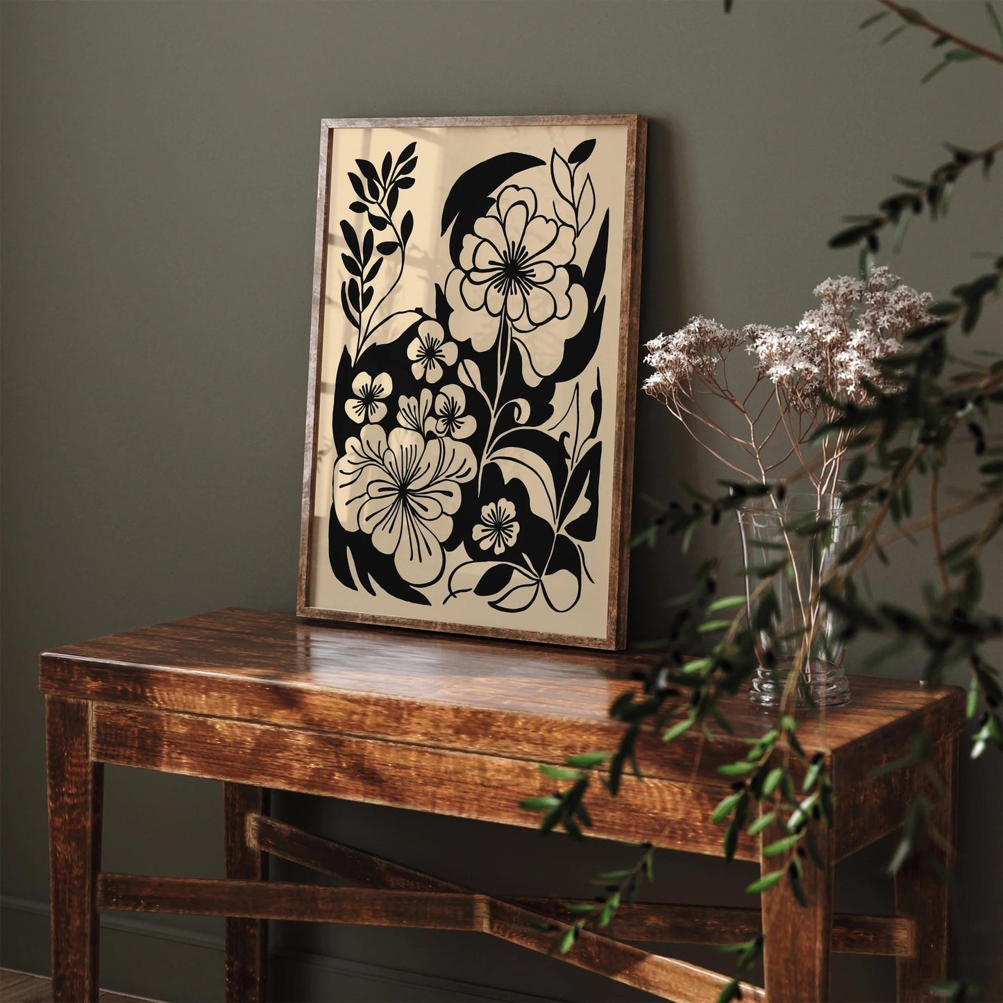 Minimalist Black Ink Floral Line Art Print