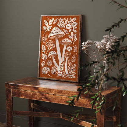 Burnt Orange Mushrooms Wall Art Print