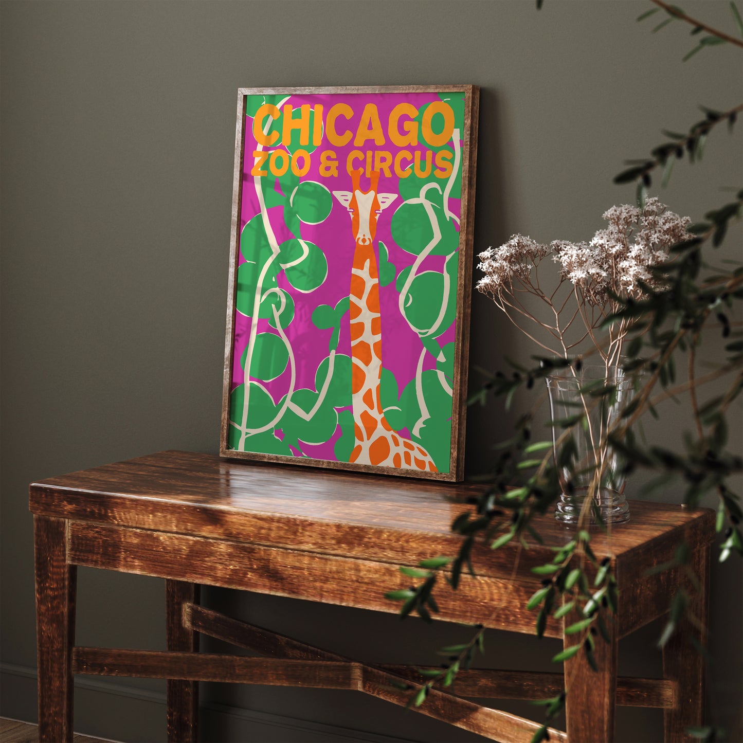 Chicago Zoo & Circus Pink Green Art Print