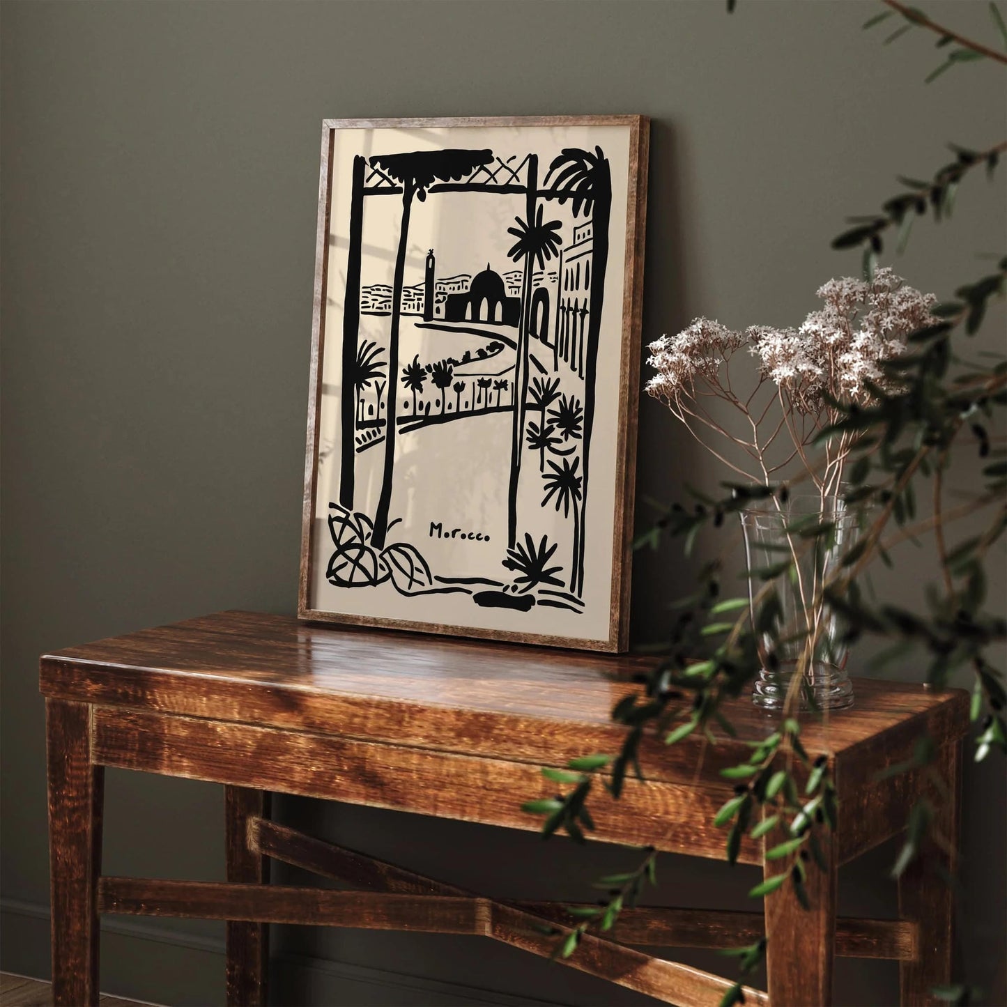 Morocco Travel Black Ink Style Art Print