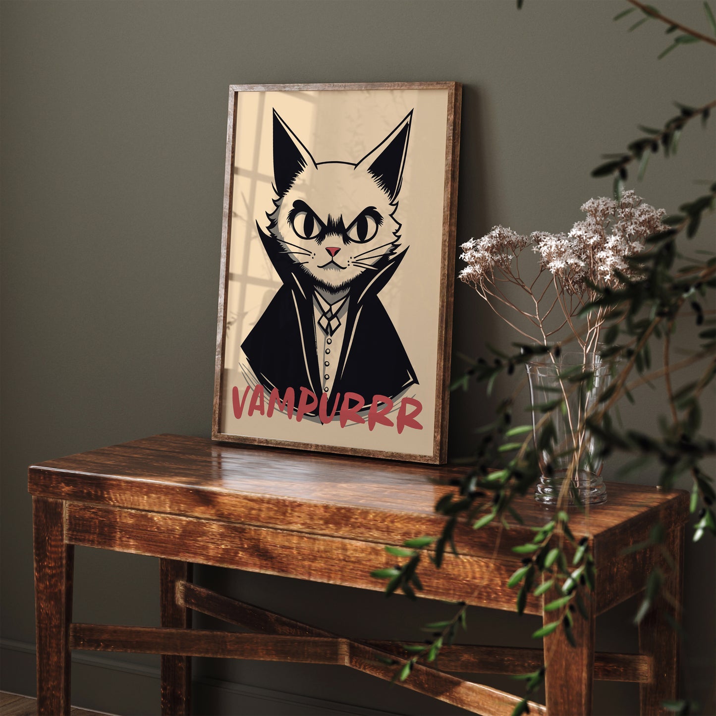 Funny Cat Vampuur Halloween Art Print