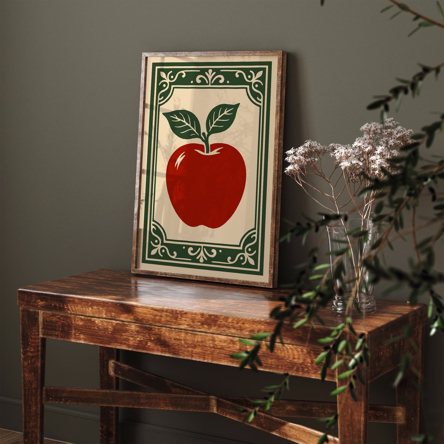Red Apple Poster - Rococo Style Kitchen Wall Decor