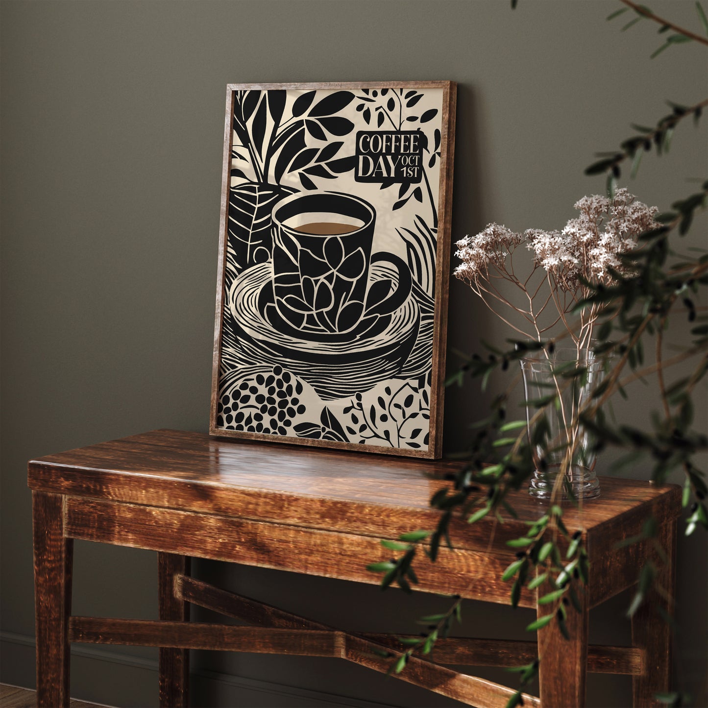 Coffee Day Linocut Style Poster