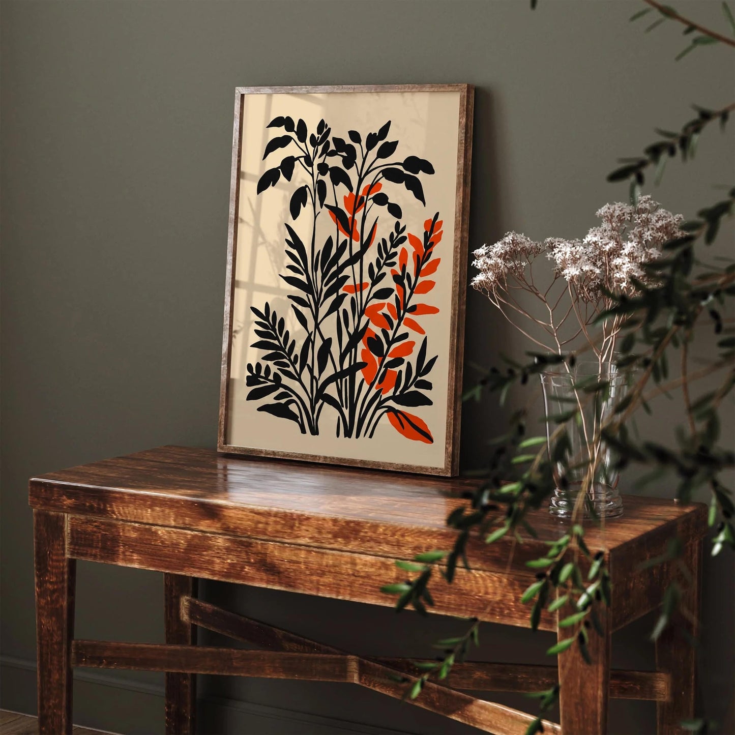 Rustic Botanical Black Ink Floral Art Print