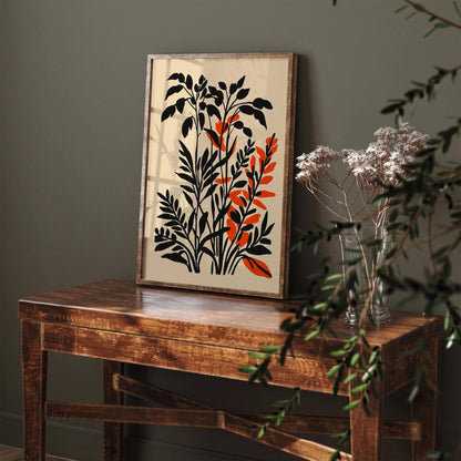 Rustic Botanical Black Ink Floral Art Print