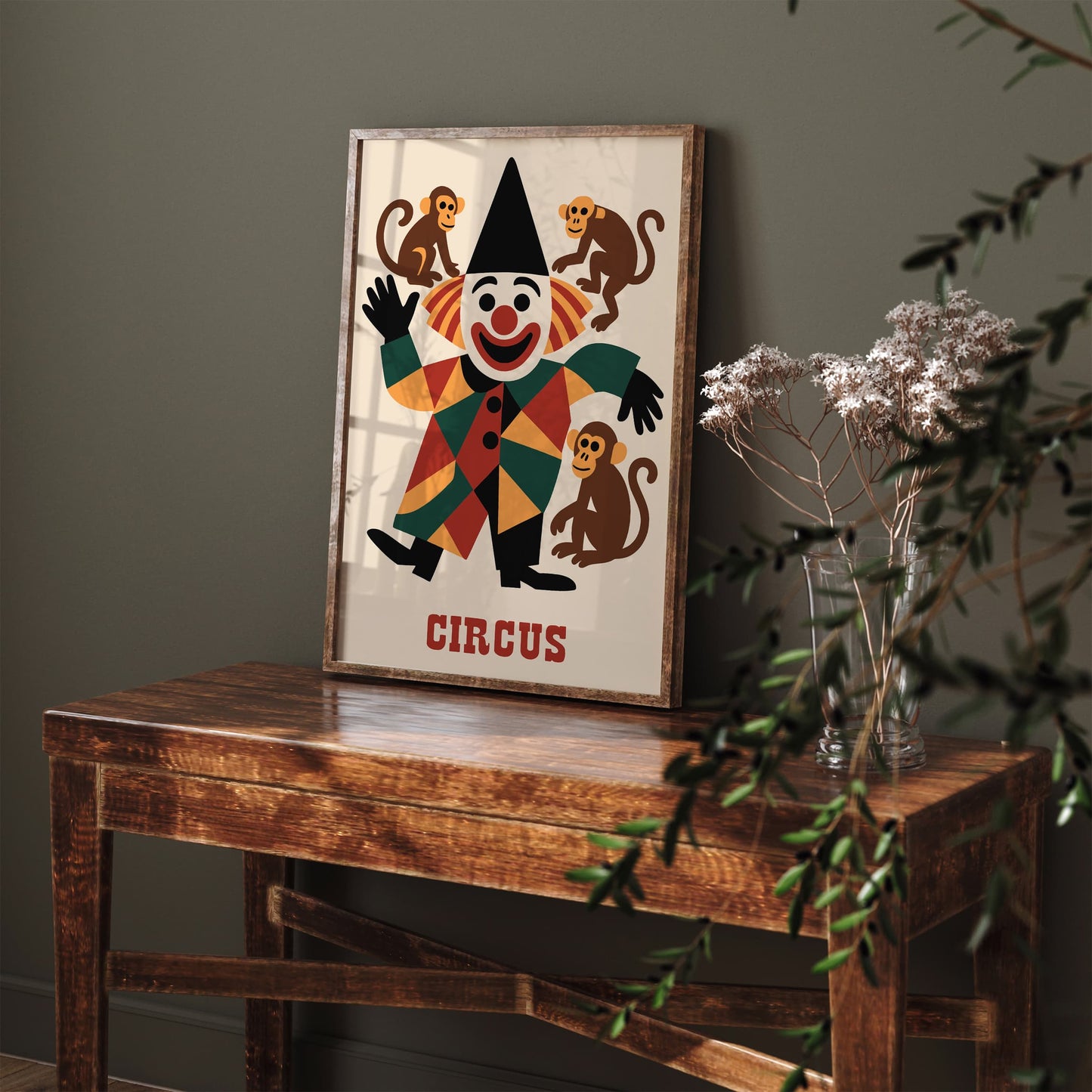 Circus Poster Funny Clown with Monkeys Art Print