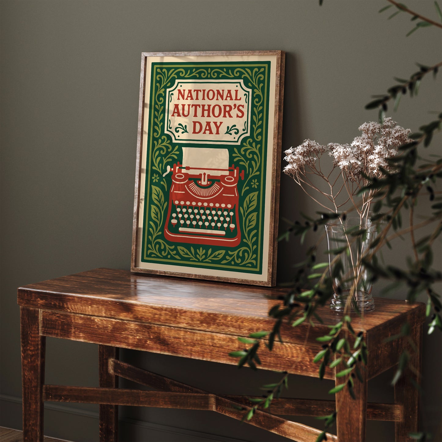 National Authors Day Poster - Literary Art Print in Vintage Rococo Style