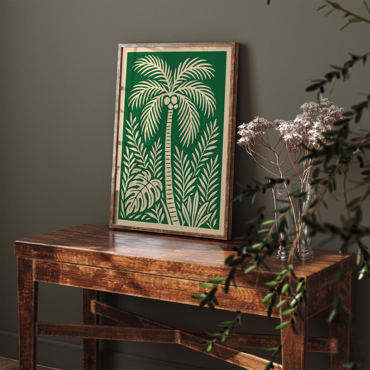 Green Palm Tree Wall Art Print - Boho Tropical Poster
