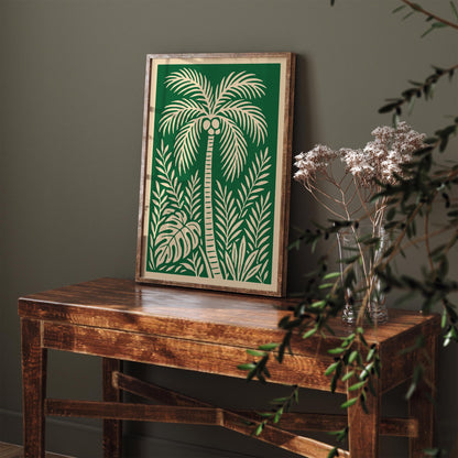 Green Palm Tree Wall Art Print - Boho Tropical Poster