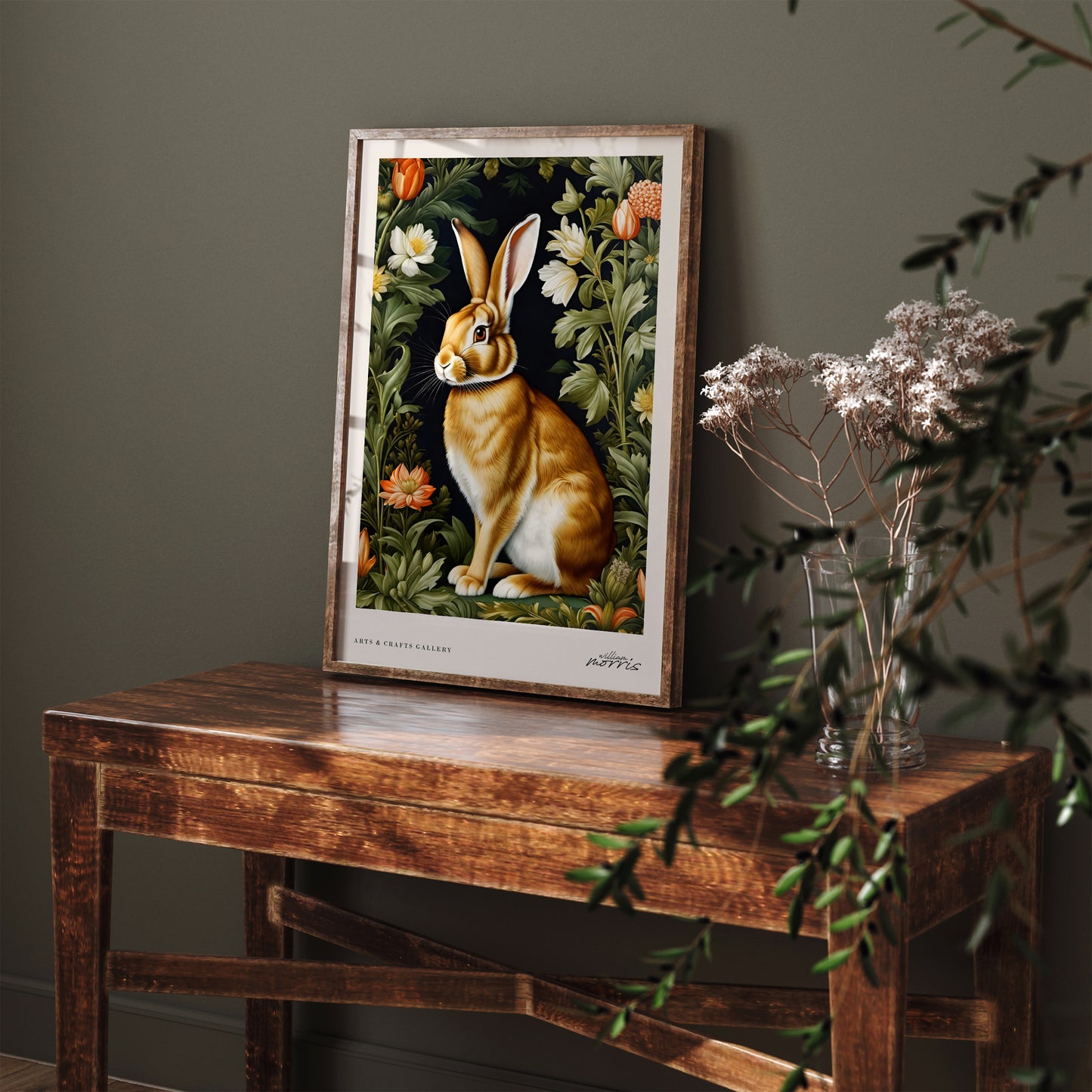 Cute Rabbit William Morris Poster
