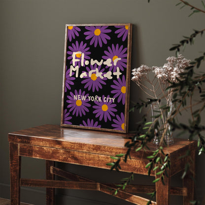 Flower Market New York City Poster, Purple Daisies Print