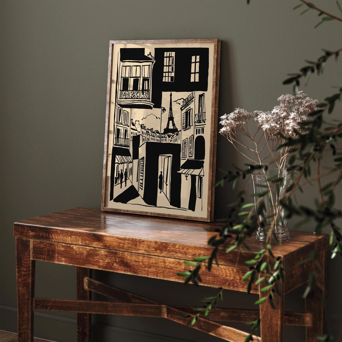 Black Ink Style Paris Comics Art Print