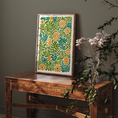 Green Retro Floral Cut Out Poster