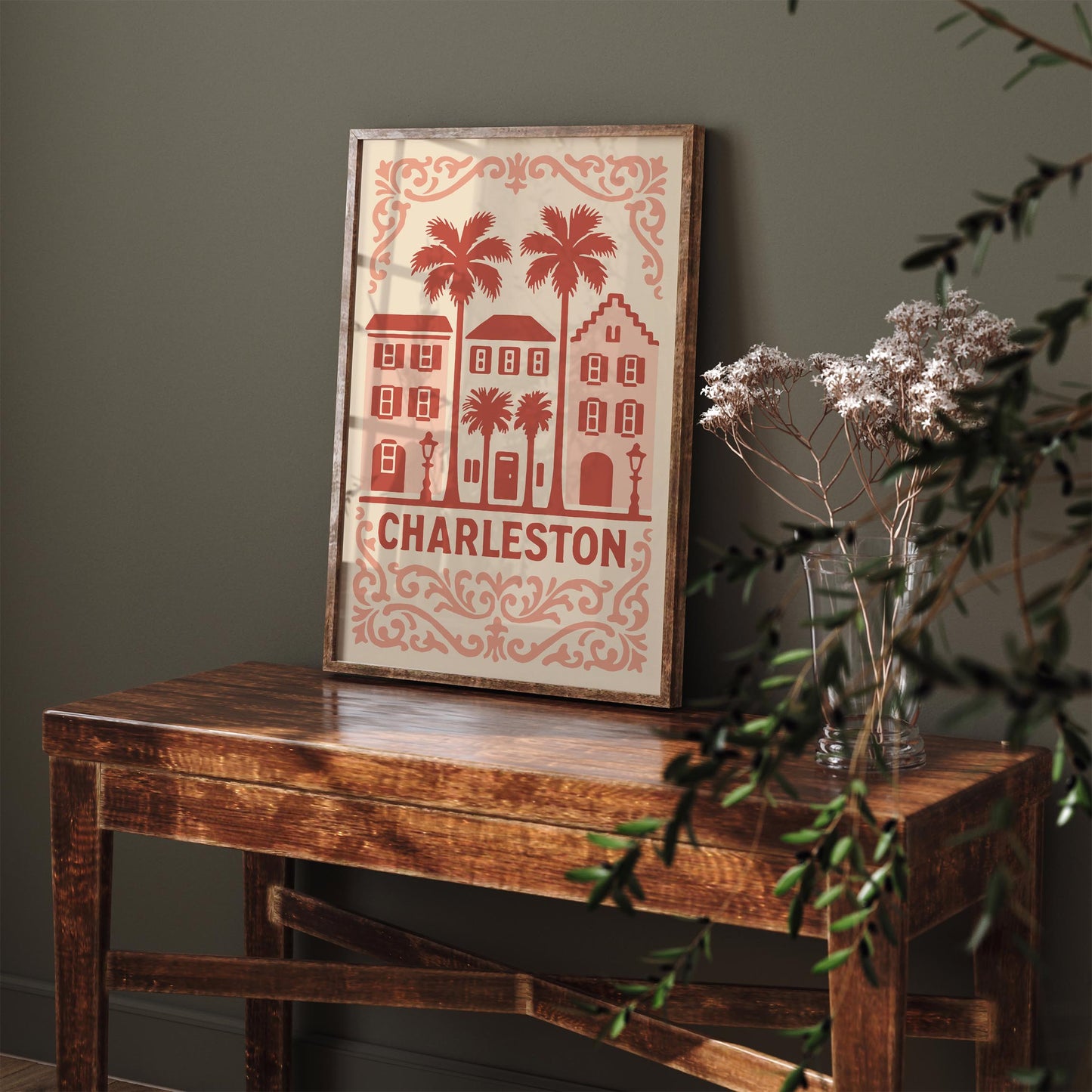 Charleston South Carolina Pink Travel Poster