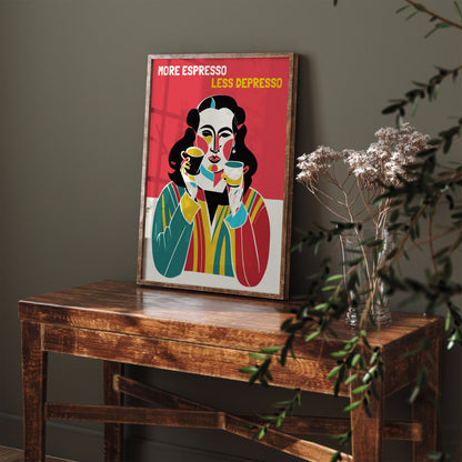 More Espresso Less Depresso Coffee Poster