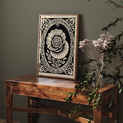 Black Rococo Revival Rose Flower Poster