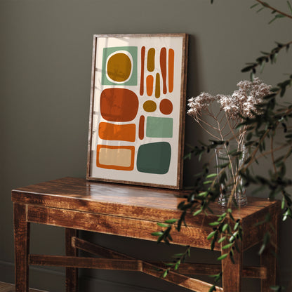 Burnt Orange Green Abstract Poster