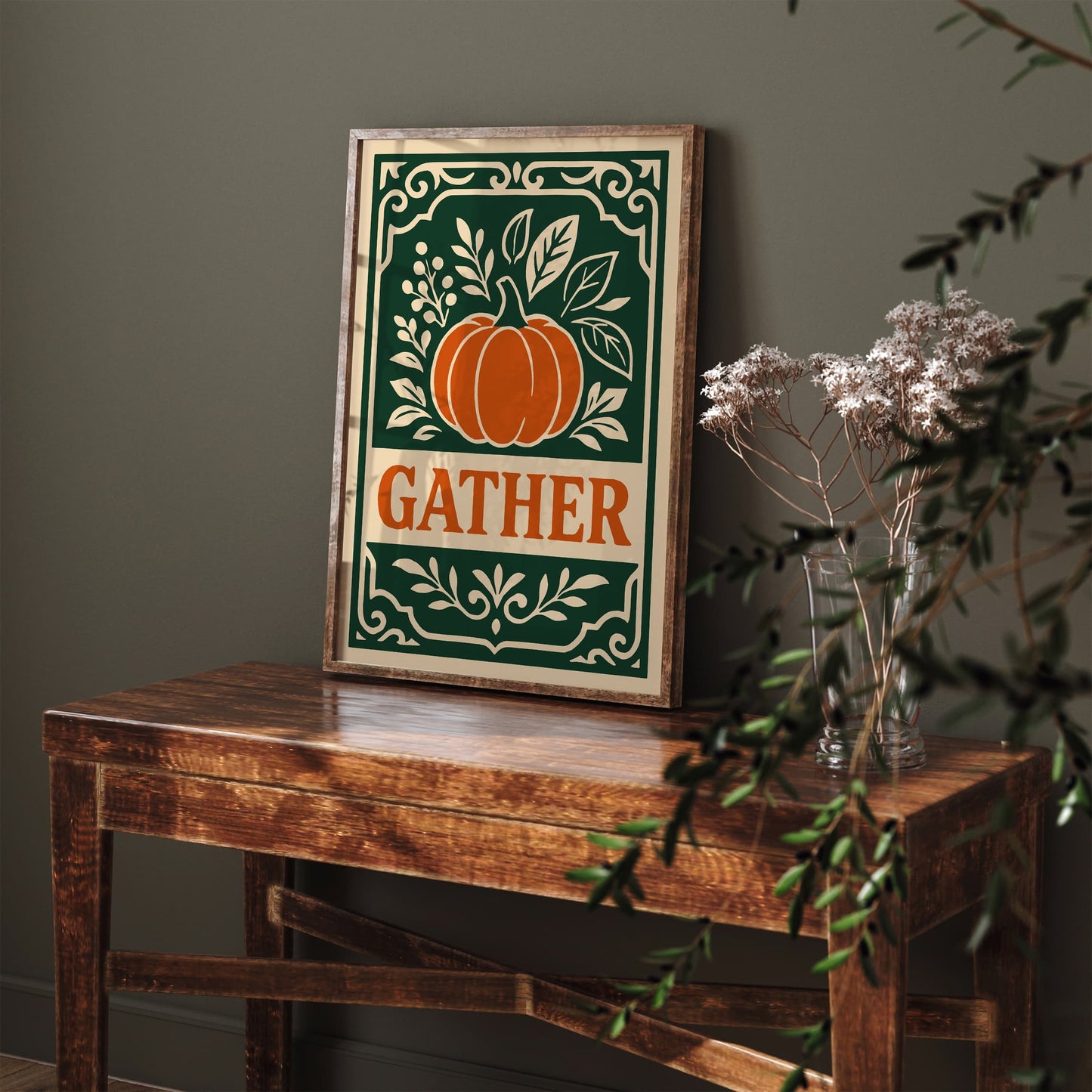 Gather Quote Art Print - Pumpkin Poster in Rococo Style