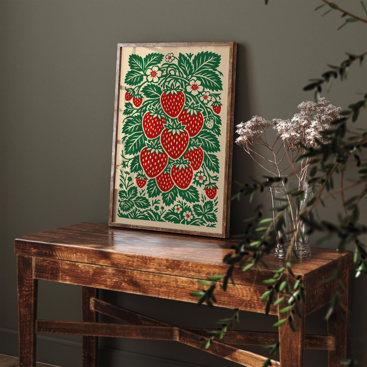 Linocut Style Strawberry Poster