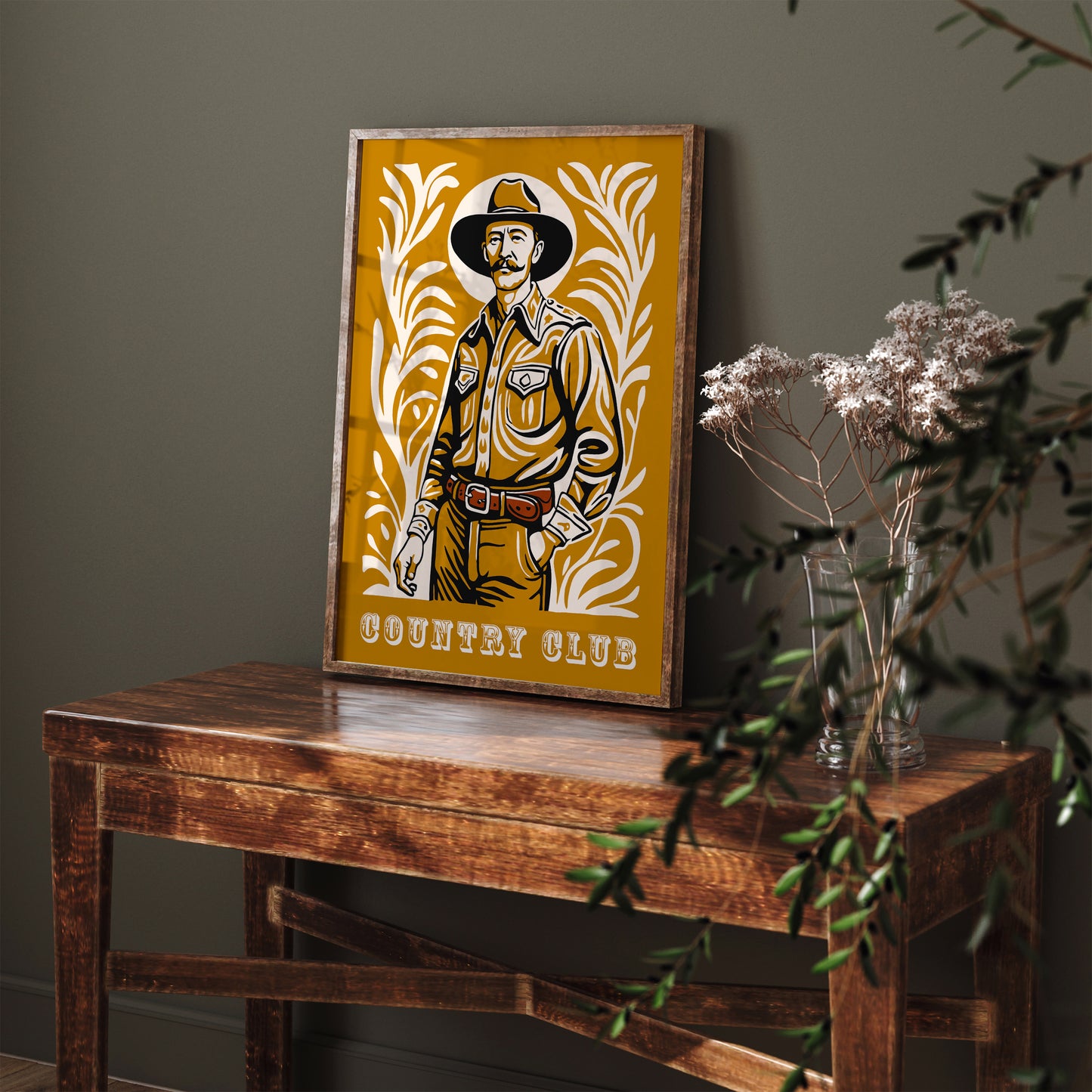 Country Club Poster - Mustard Yellow Cowboy Portrait