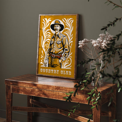 Country Club Poster - Mustard Yellow Cowboy Portrait