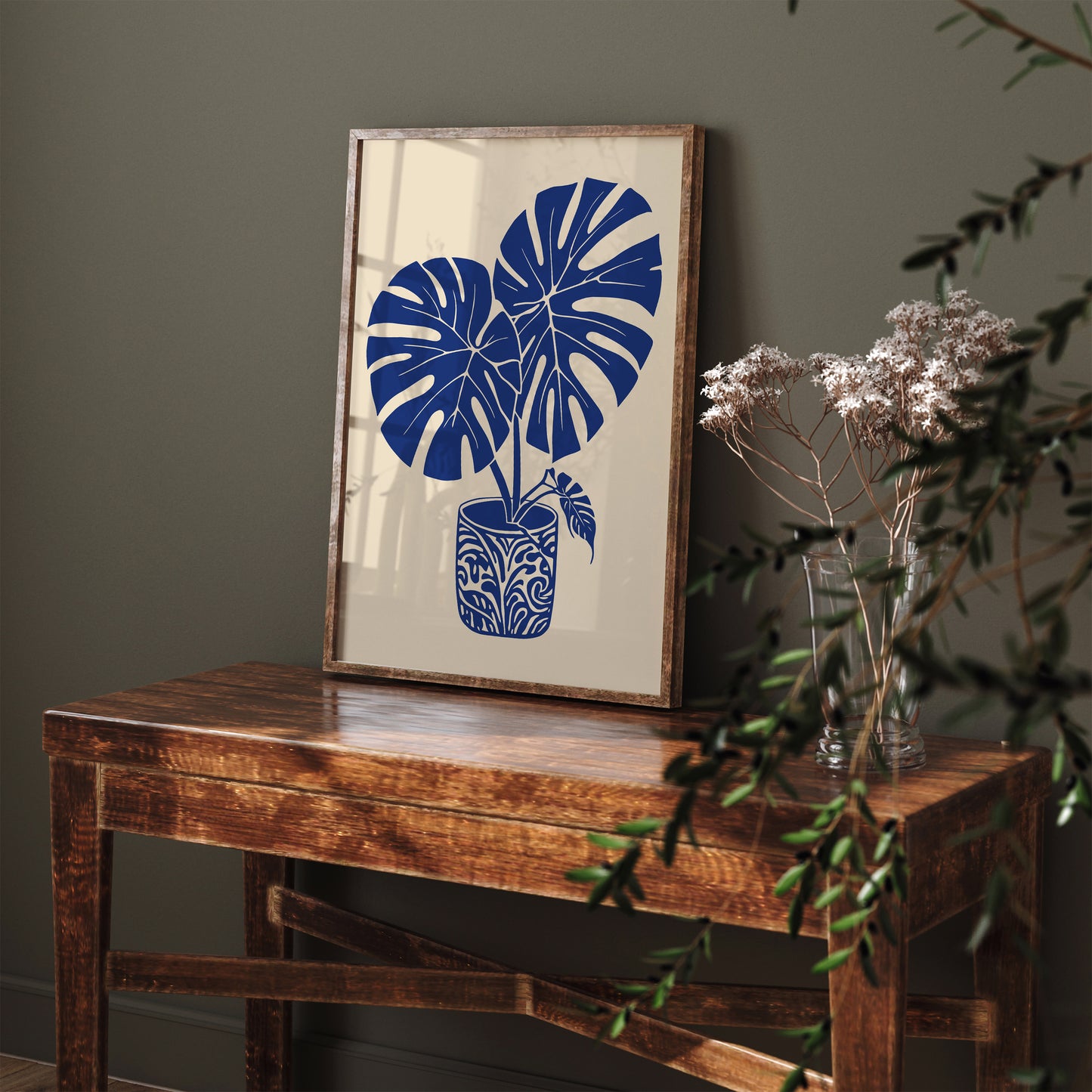 Blue Monstera Leaves Art Print