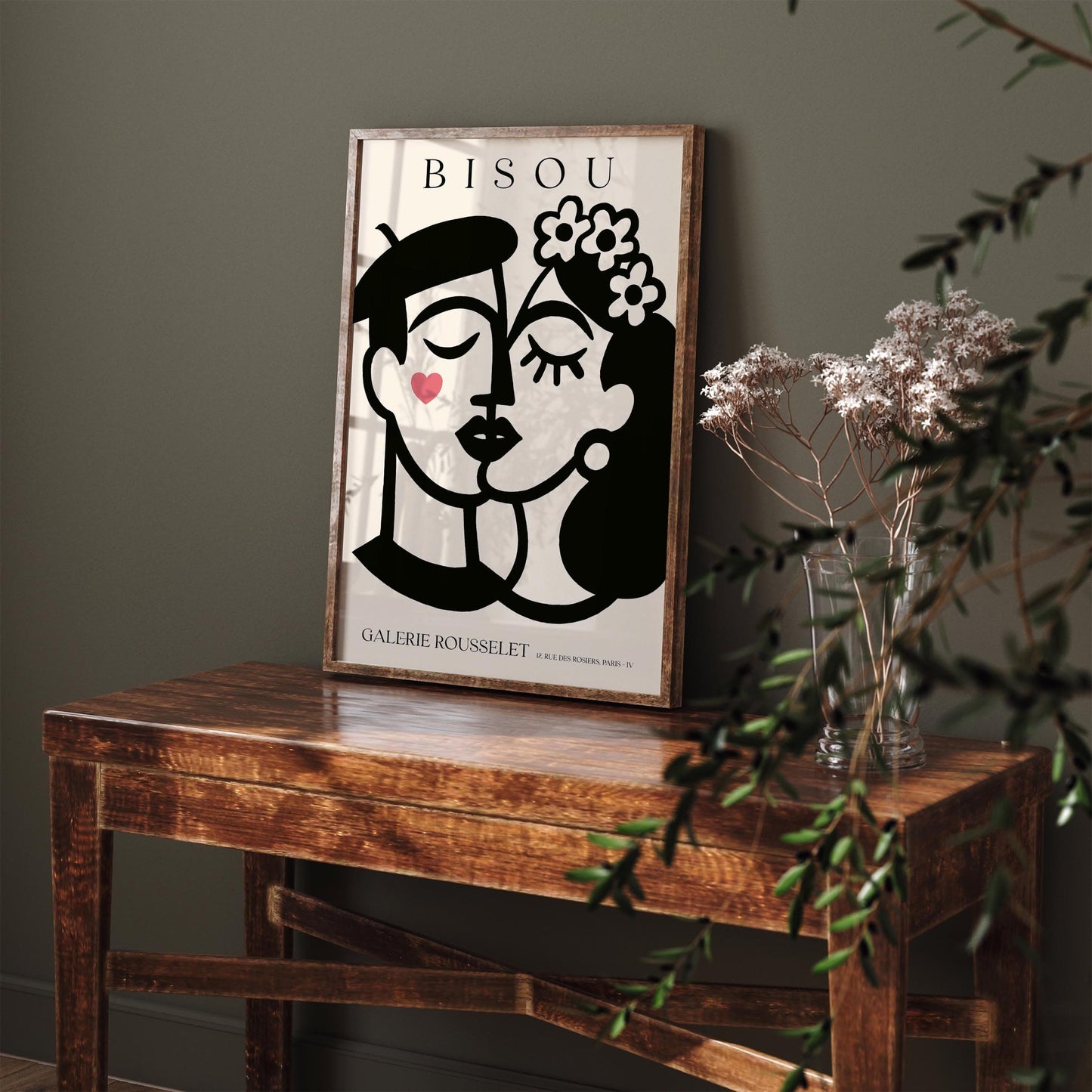 Bisou Kiss Kiss - Kissing Couple French Art Wall Print