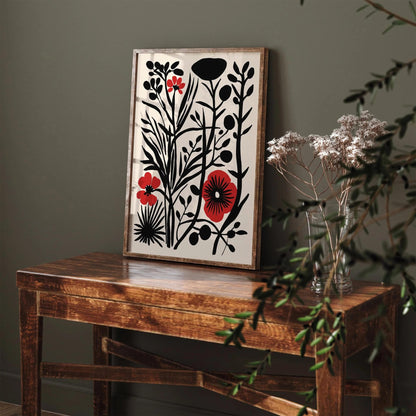 Rustic Cut Outs Floral Black and Red Poster