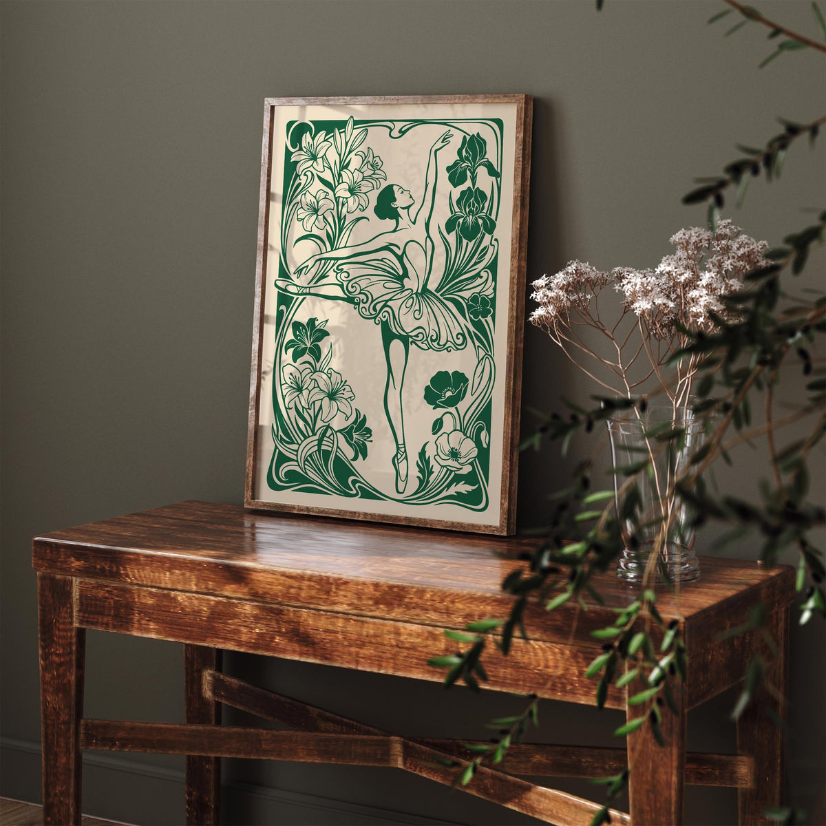 Green Floral Ballerina Poster