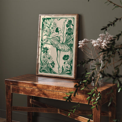 Green Floral Ballerina Poster