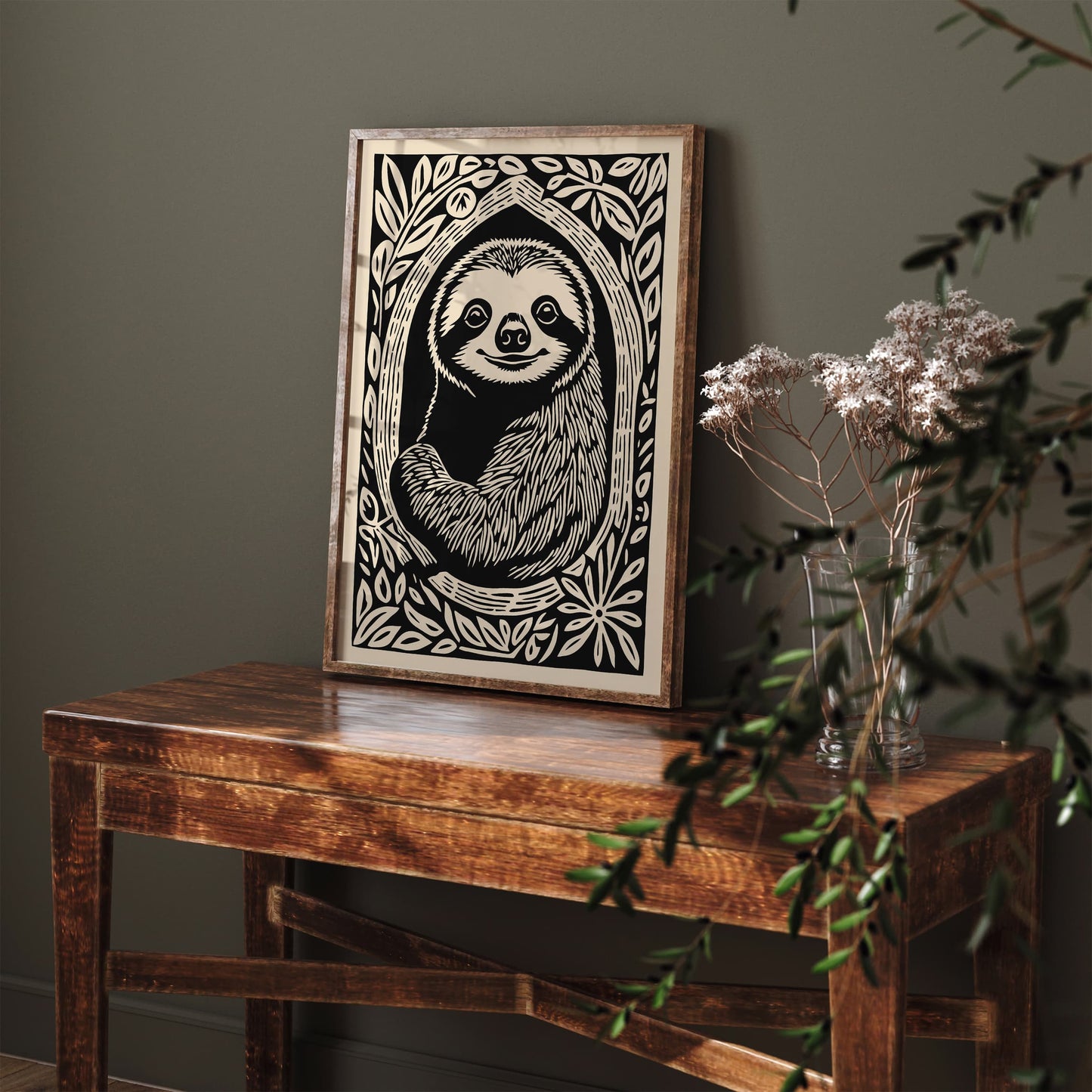 Sloth Portrait Poster - Vintage Animal Wall Art Print