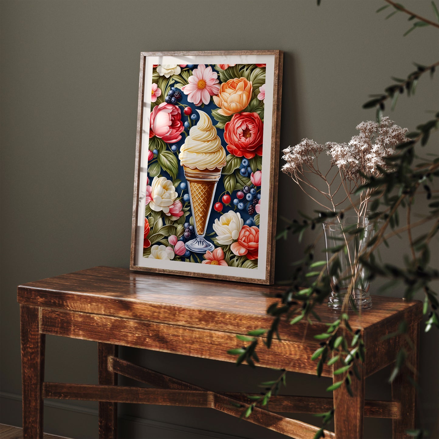 Delicious Ice Cream in Flowers Poster