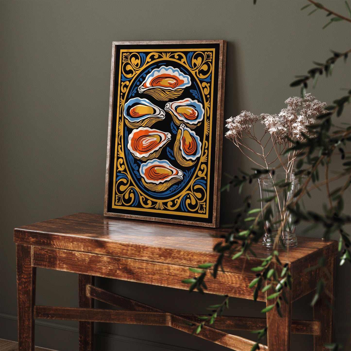 Oysters Vintage Kitchen Art Print in Rococo Style