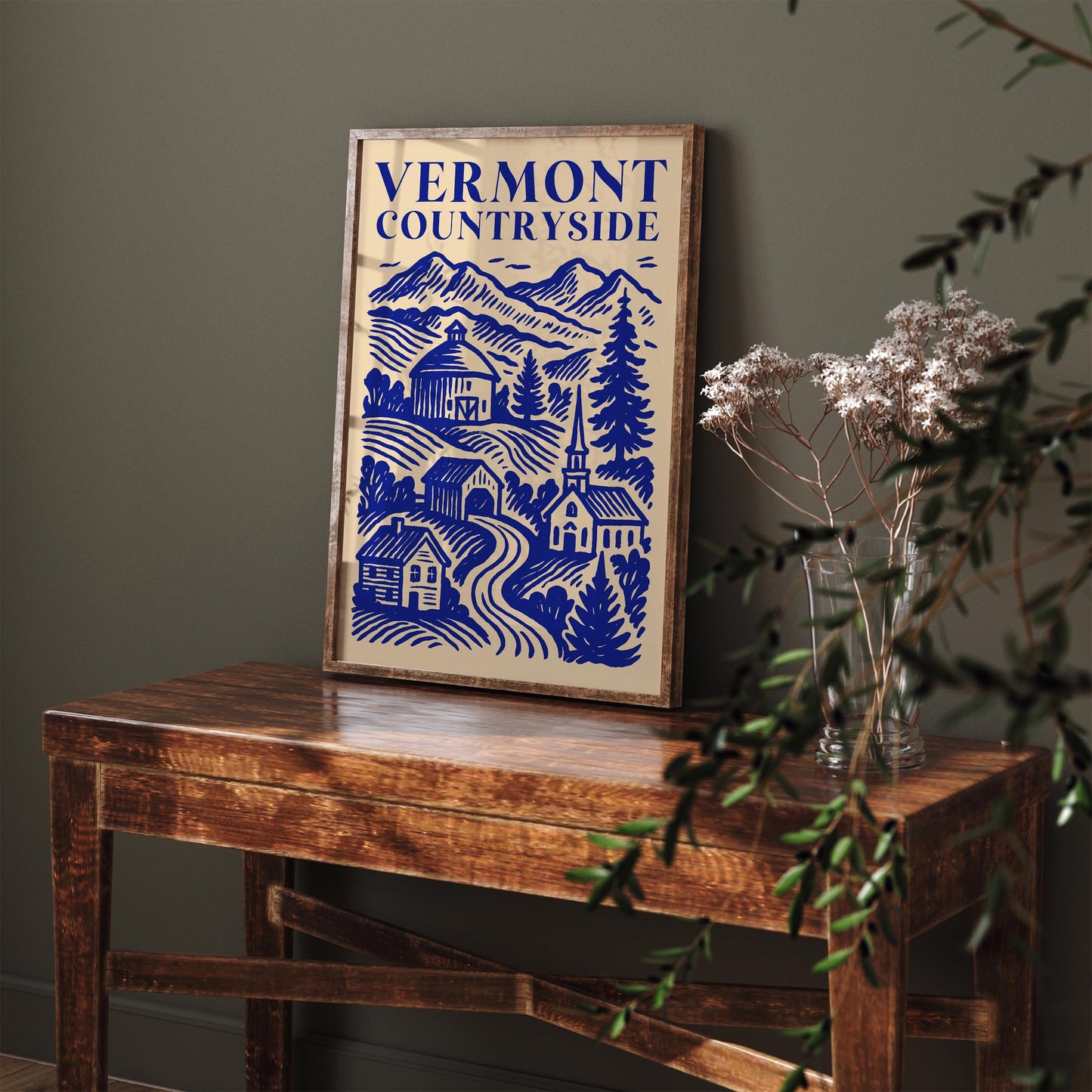 Vermont Countryside Blue Travel Poster