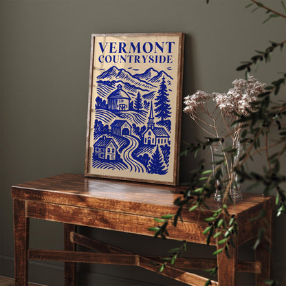 Vermont Countryside Blue Travel Poster